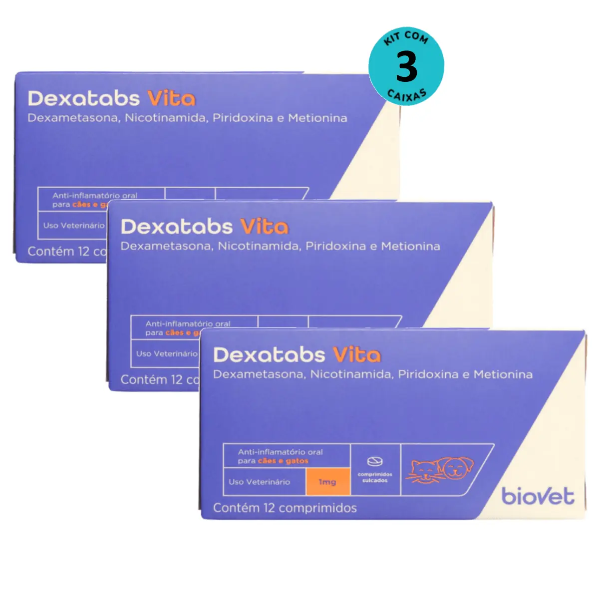 Dexatabs Vita Para Cães E Gatos 1mg Com 12 Comp. Kit C/ 3 cx