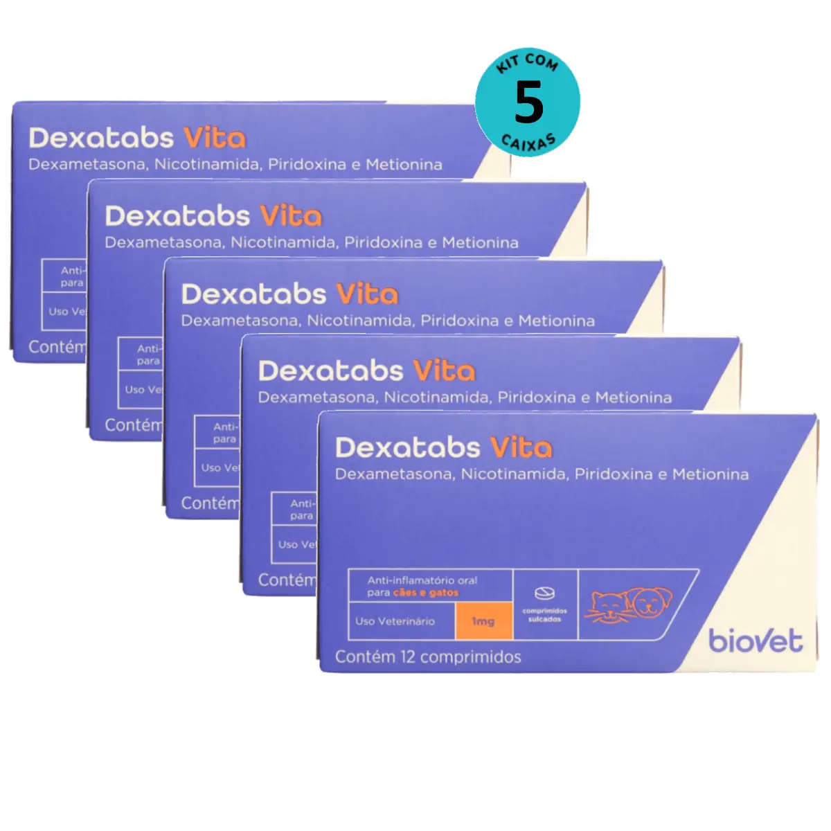 Dexatabs Vita Para Cães E Gatos 1mg Com 12 Comp. Kit C/ 5 cx