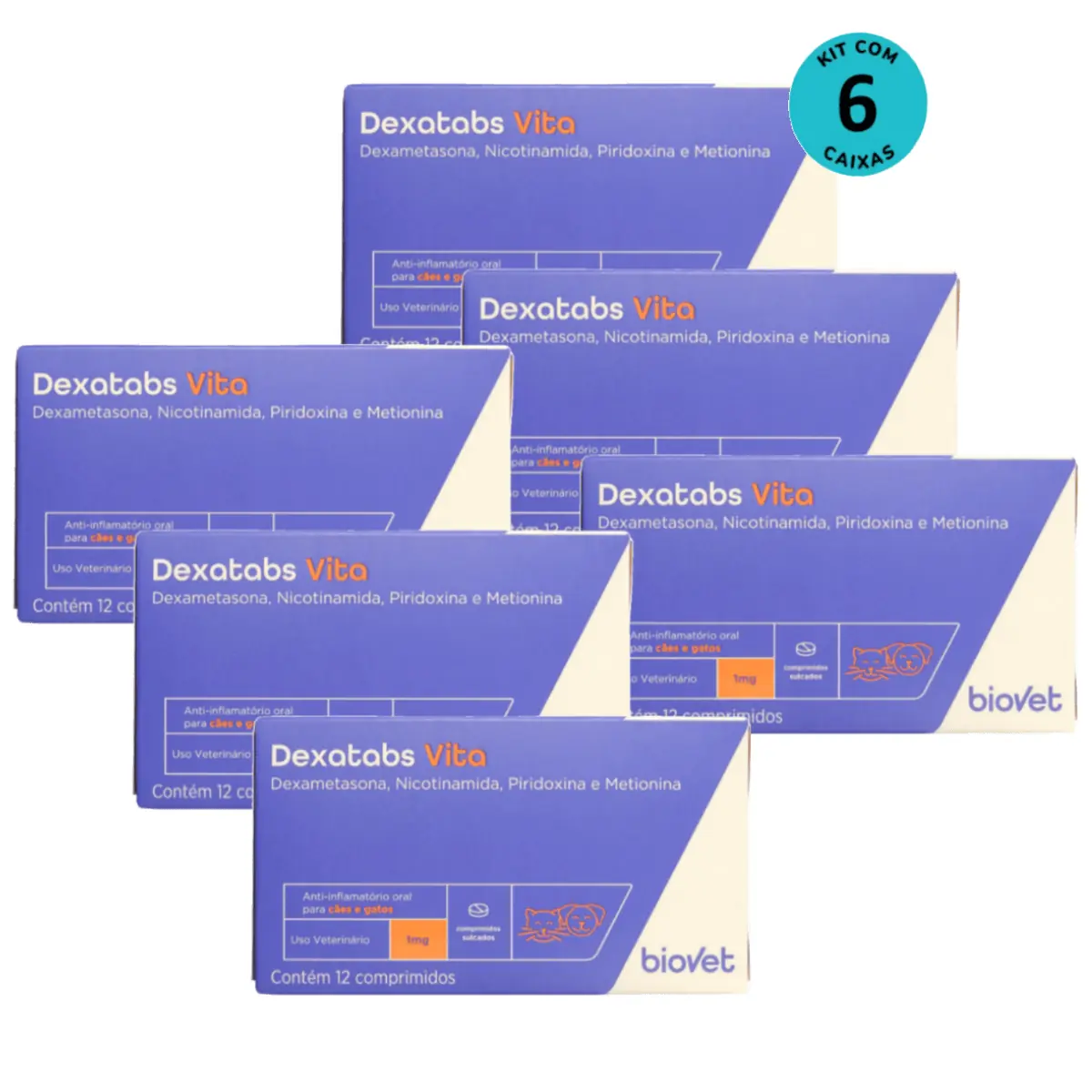 Dexatabs Vita Para Cães E Gatos 1mg Com 12 Comp. Kit C/ 6 cx