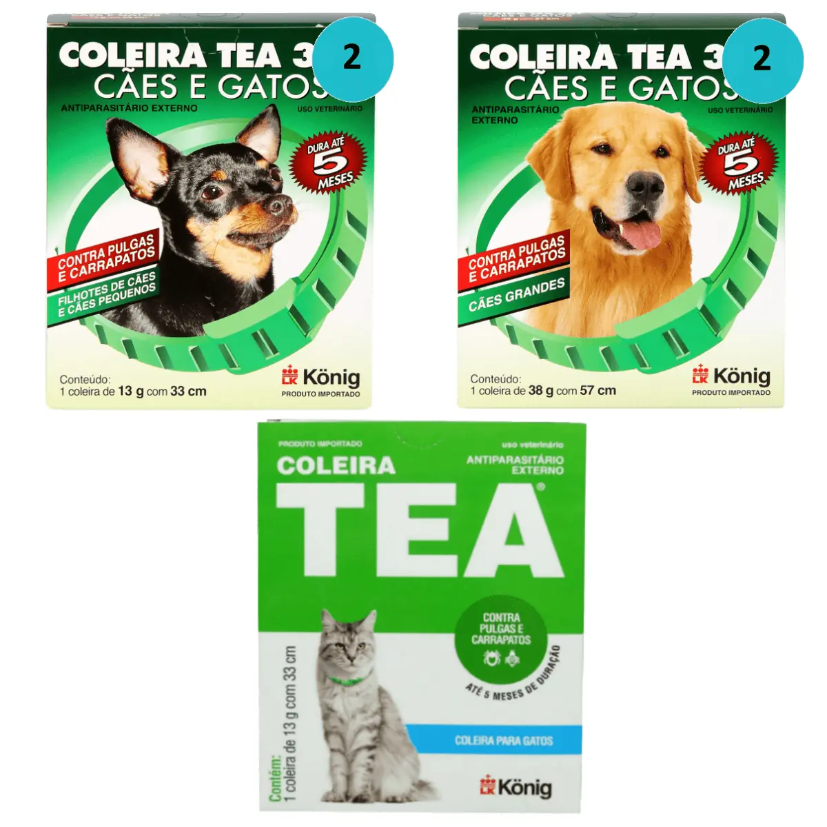 Coleira Contra Pulgas E Carrapatos Kit 2 G + 2 P + 1 Gatos