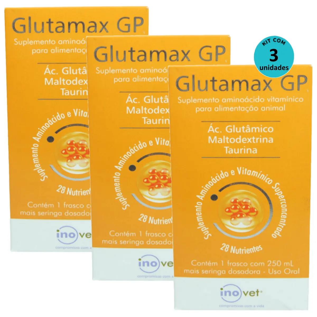Glutamax GP Suplemento Para Animais 250ml Inovet Kit C/ 3