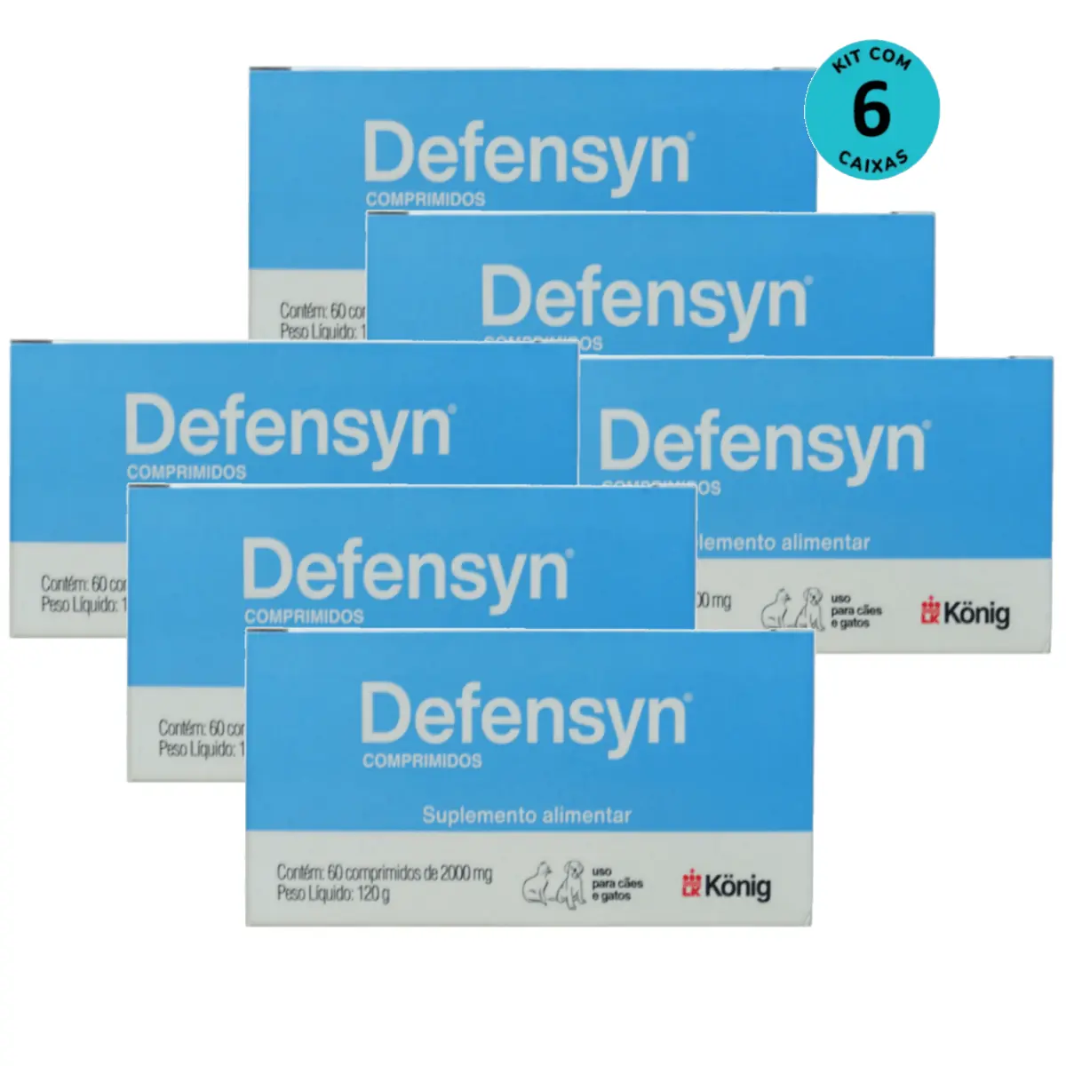 Defensyn 2000mg Com 60 Comp. para Cães e Gatos König Kit Com 6
