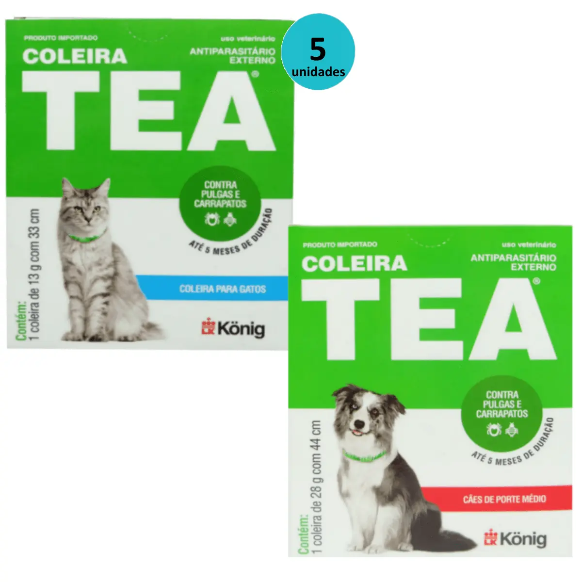 Coleira Contra Pulgas E Carrapatos Gatos C/ 5 + Cães Médio C/ 1