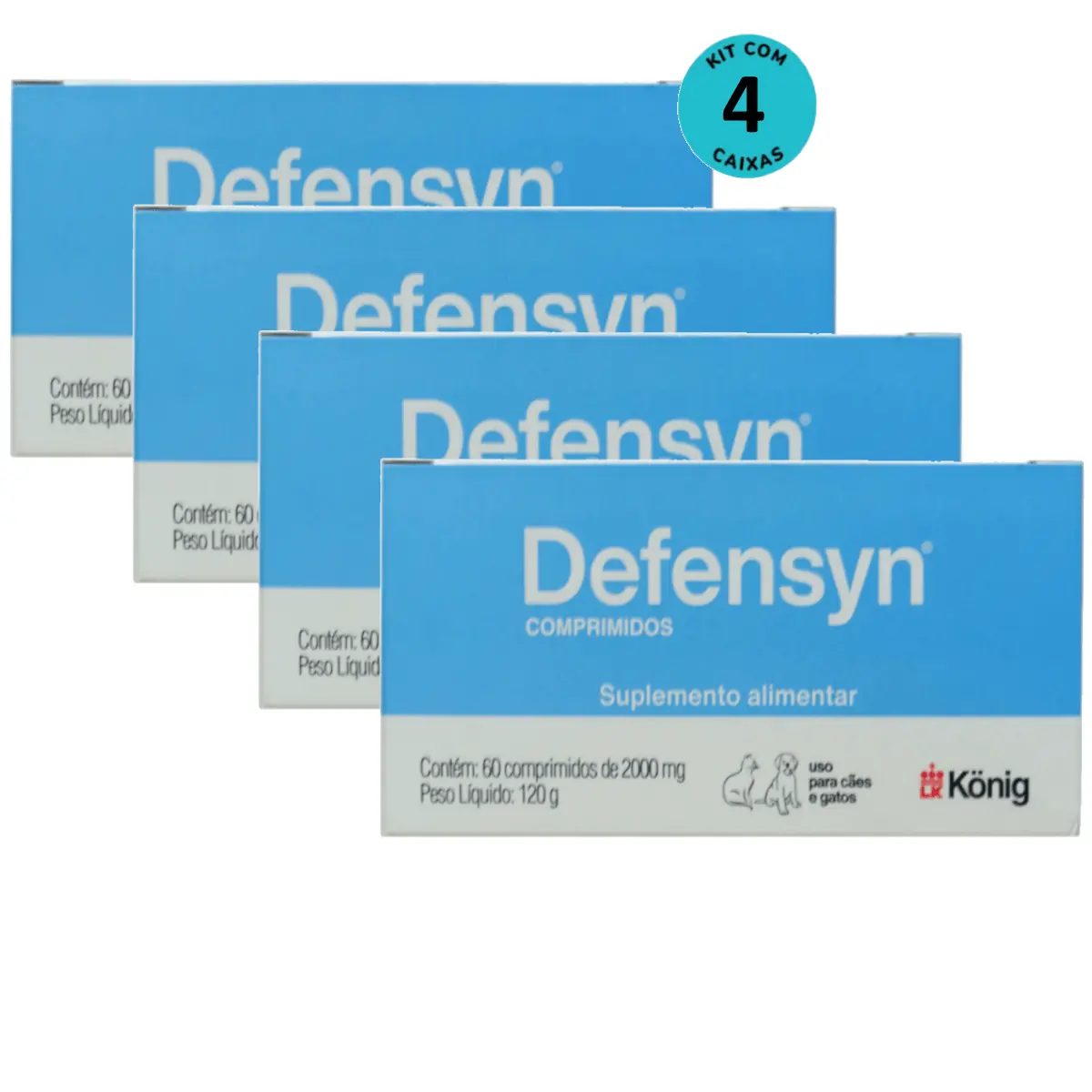 Defensyn 2000mg Com 60 Comp. Para Cães E Gatos König Kit Com 4