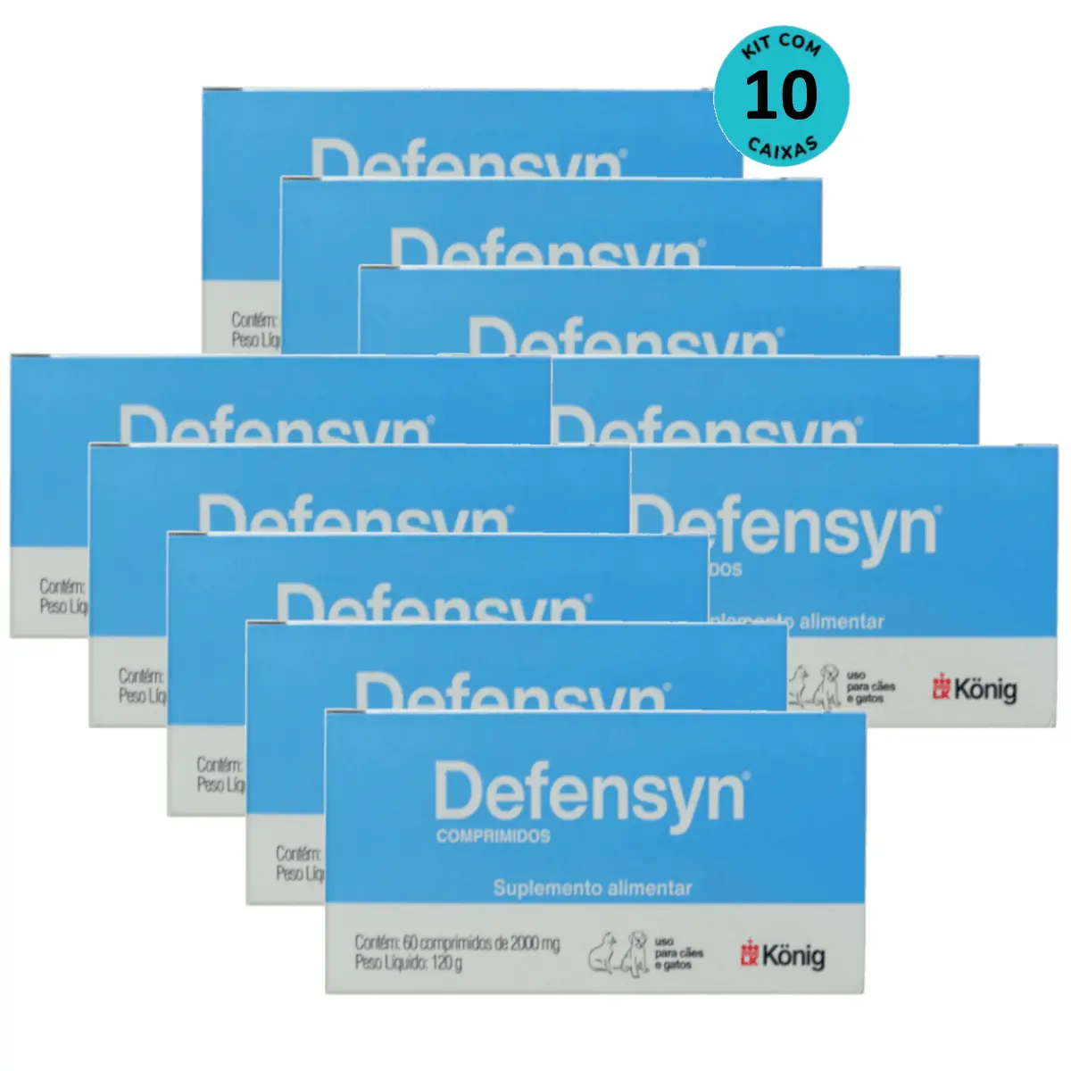 Defensyn 2000mg Com 60 Comp. Para Cães E Gatos König Kit Com 10