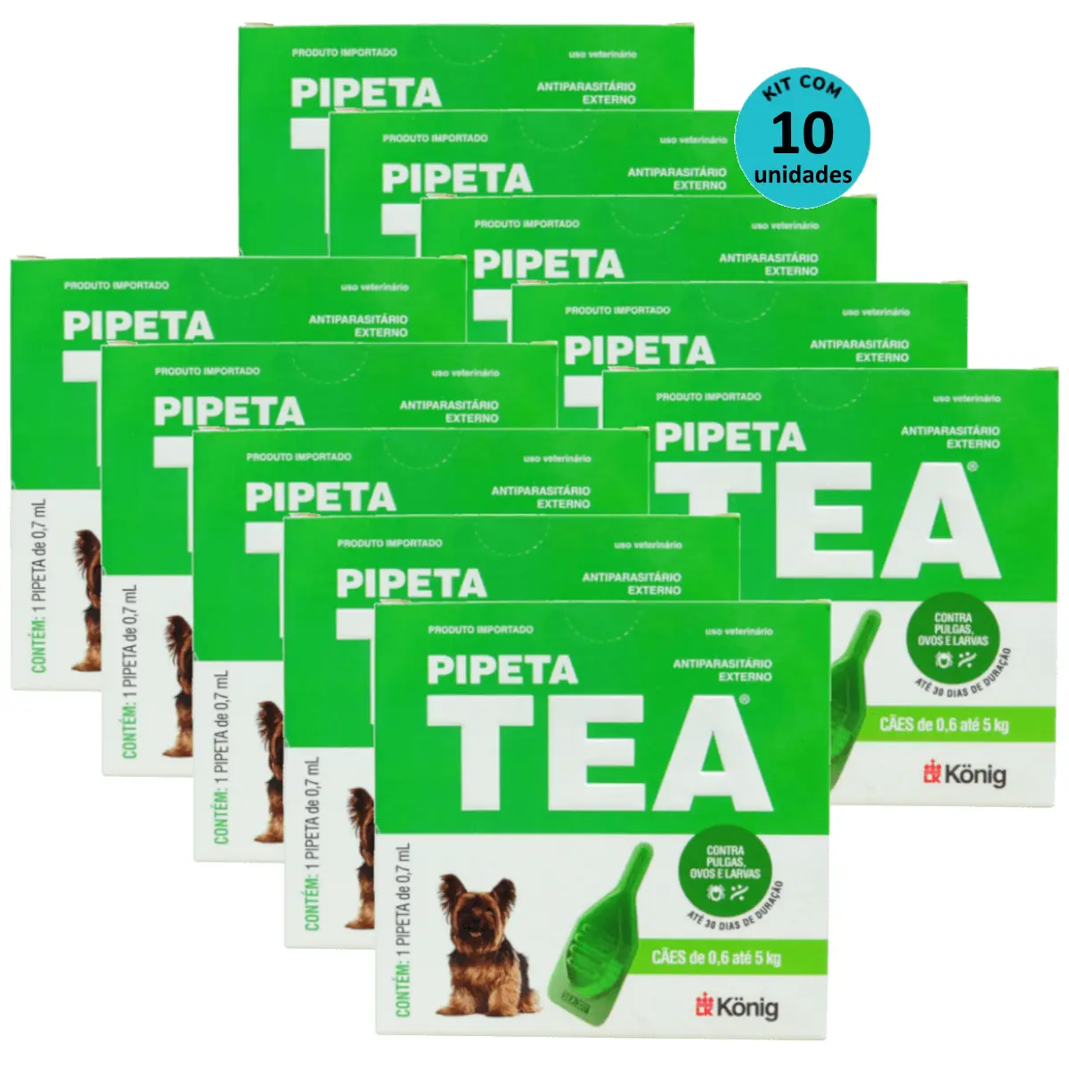 Pipeta Tea 0,7ml Antiparasitário Contra Pulgas para Cães de 0,6 até 5 Kg - König Kit Com 10