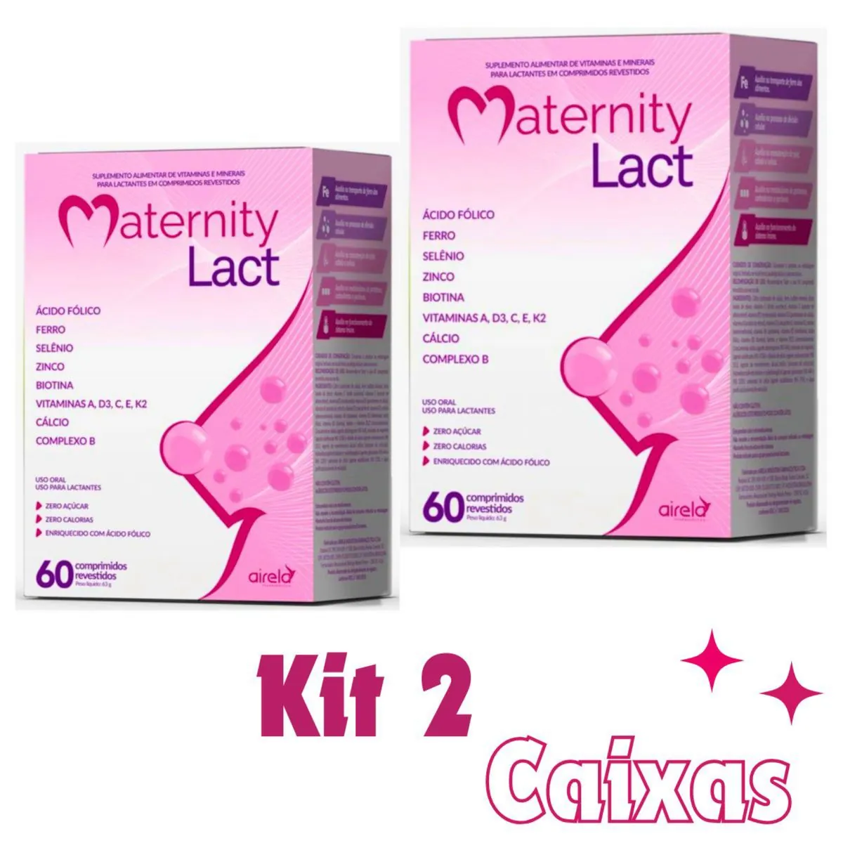 Vitamina pre natal Maternity Lact para gravidas e lactantes Kit 2 Caixas 60 cada