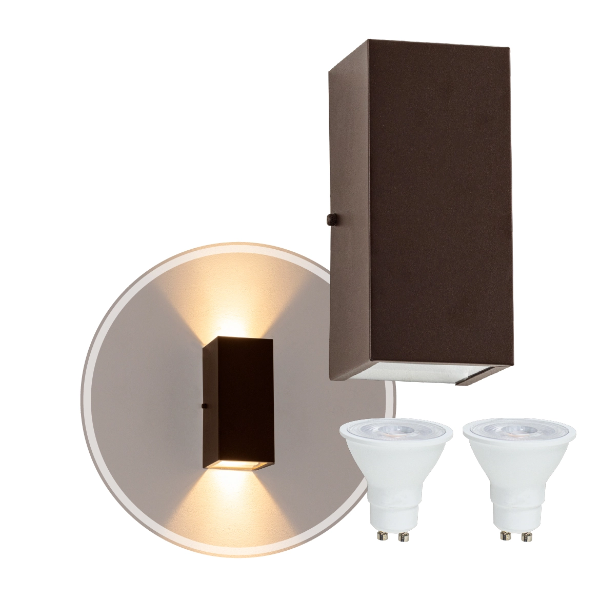 Arandela Duplo Facho Longo Marrom + 2 Lâmpada Led Gu10 6w 6500k St187