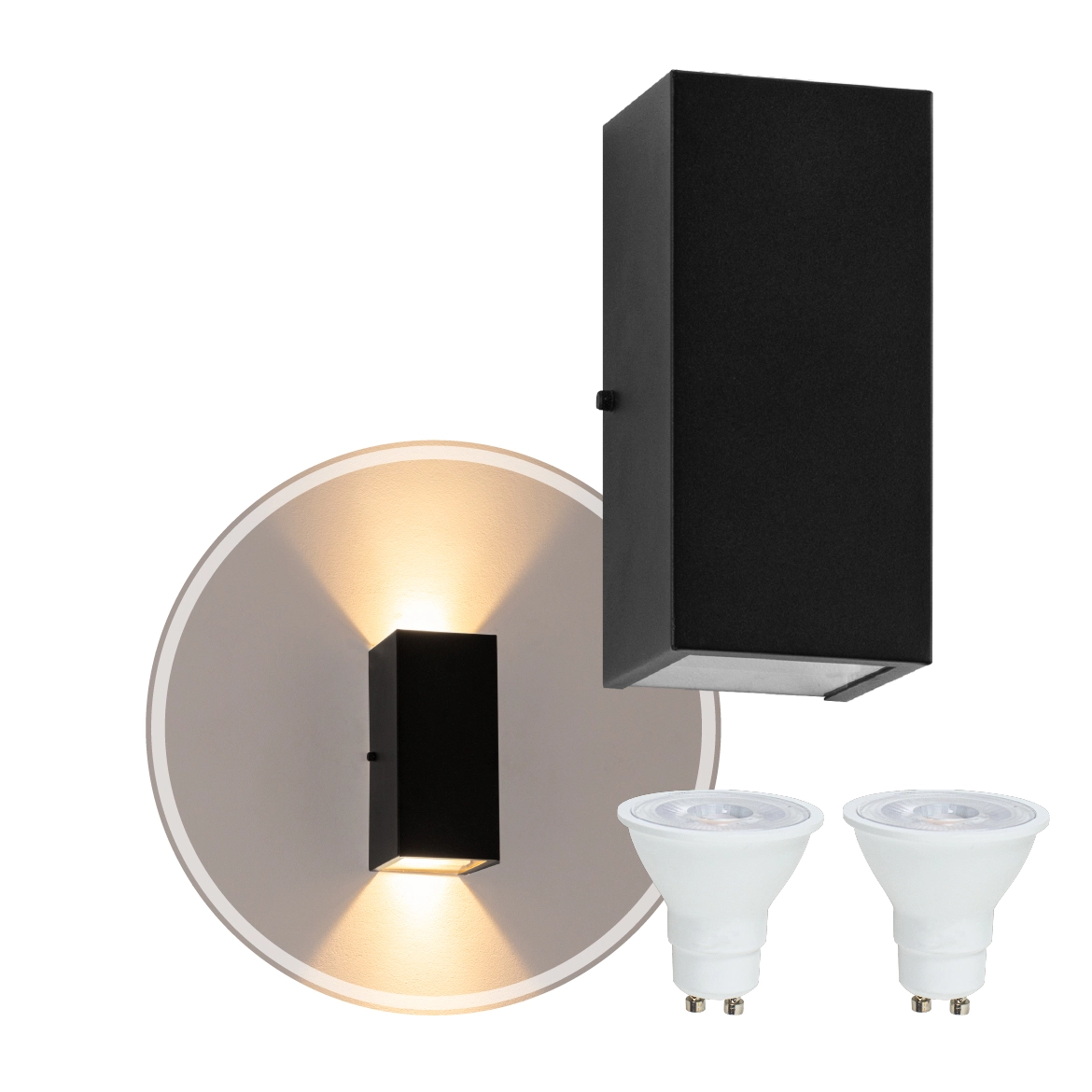 Arandela Duplo Facho Longo Preta + 2 Lâmpada Led Gu10 6w 6500k St187